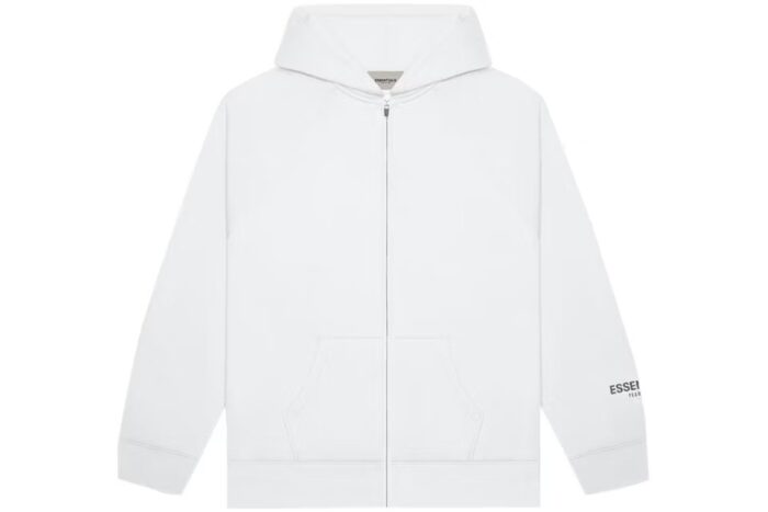 Essentials Full Zip Up Hoodie Applique Logo White